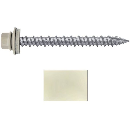 Metal ROOFING SCREWS: (750) 10 x 2" Light Stone Hex Head Sheet Metal Roof Screw. Self starting metal to wood siding screws. EPDM washer. Colored head