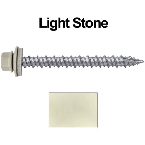 Metal ROOFING SCREWS: (750) 10 x 2" Light Stone Hex Head Sheet Metal Roof Screw. Self starting metal to wood siding screws. EPDM washer. Colored head