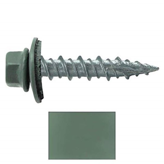 Metal Roofing Screws: (1000) 10 x 1 Hemlock Green Hex Head Sheet Metal Roof Screw. Self Starting Metal to Wood siding Screws. EPDM Washer. Colored Head