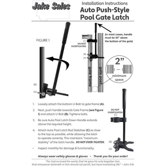 Pool GATE Latch: Child Safety Pool Latch - Push Style Pool Gate Latch for Chain Link 1-3/8" Gate Frames and 2-3/8" Gate Posts - 1 Latch