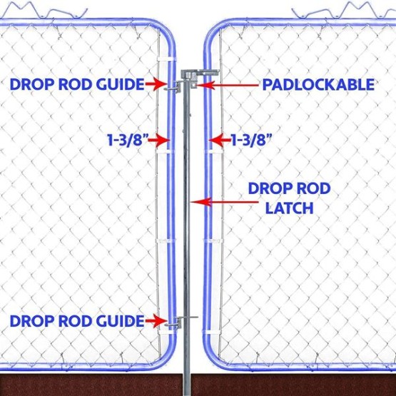 CHAIN LINK DROP ROD/PIN LATCH for 1-3/8" Frame Double Gate - Chain Link Fence. 36" Long.