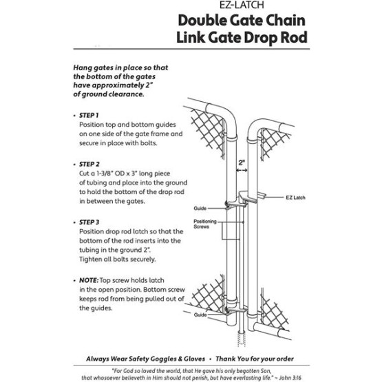 CHAIN LINK DROP ROD/PIN LATCH for 1-3/8" Frame Double Gate - Chain Link Fence. 36" Long.