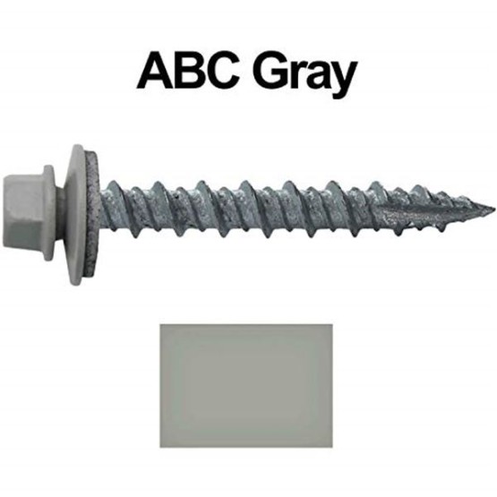 Metal Roofing Screws: (1000) 10 x 1-1/2" ABC Gray Hex Head Sheet Metal Roof Screw. Self Starting Metal to Wood siding Screws. EPDM Washer. Colored Head