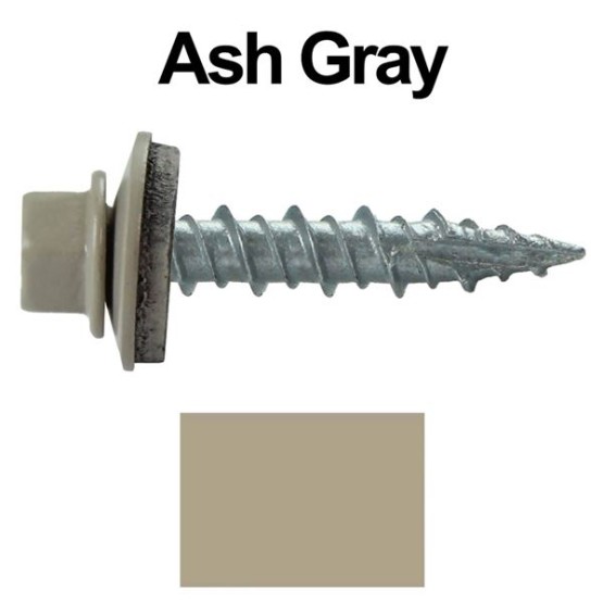 Metal ROOFING SCREWS: (1000) 10 x 1" Ash Gray Hex Head Sheet Metal Roof Screw. Self starting metal to wood siding screws. EPDM washer. Colored head