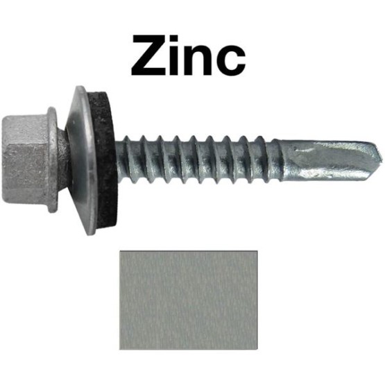 #12x1-1/2" Metal to Metal Type #3 GALVANIZED/ZINC Hex Head Drill Point Metal to Metal Roofing Screws. 9/16" EPDM Washer