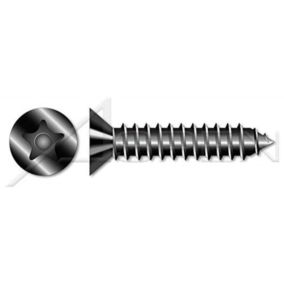 (200 pcs) #14 X 1-1/4", Self-Tapping Sheet Metal Screws, Flat Countersunk Head Tamper-Resistant Torx Plus(r) Pin Drive, Type AB, Steel, Black Oxide