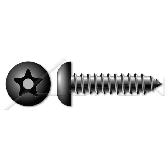 (200 pcs) #10 X 1, Self-Tapping Sheet Metal Screws, Button Head Tamper-Resistant Torx Plus(r) Pin Drive, Type AB, Steel, Black Oxide