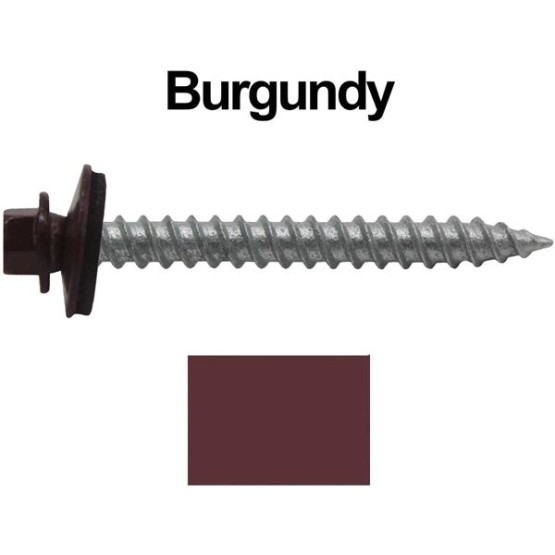 Metal Roofing Screws: (250)12 x 2" Burgundy Hex ReGrip Sheet Metal Roof Screw. Sharp Point Metal to Wood siding Screws. 5/8" EPDM Washer
