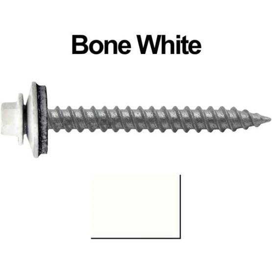 Metal Roofing Screws: (250) 12 x 2 Bone White Hex Sheet Metal Roof Screw. Sharp Point Metal to Wood siding Screws. 5/8" EPDM Washer