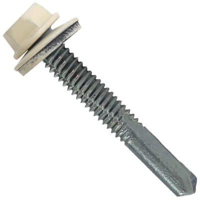 #12x1-1/2 Metal to Metal Type #5 (Ivory) Hex Head Drill Point Metal to Metal Roofing Screws. 9/16" EPDM Washer