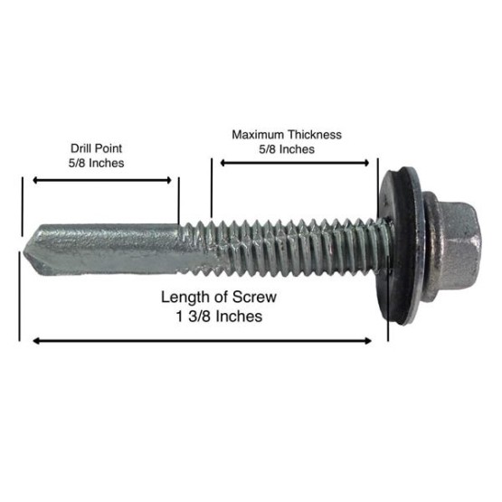 #12x1-1/2 Metal to Metal Type #5 (Ivory) Hex Head Drill Point Metal to Metal Roofing Screws. 9/16" EPDM Washer