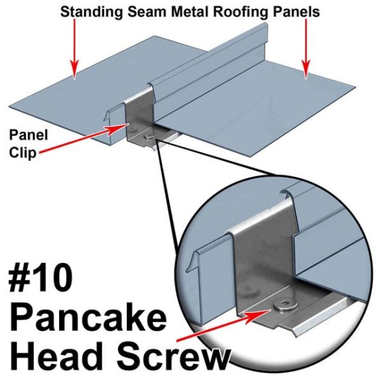 #10 x 2" Low Profile Pancake Head - Wood to Metal Roofing Screws for Standing Seam Roofs - Zinc Plated