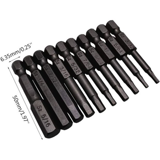 10PCS Black Magnetic Hexagon Screwdriver Bits S2 Steel 1/4 Inch Hex Shank Screw Drivers Set 50MM 