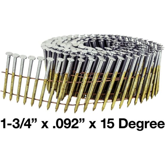 1-3/4 x .092 Inch 15 Degree Wire Weld Coil - Collated - Siding and Fencing Nails - Hot Galvanized - Vinyl Tip - Ring Shank - Full Box ~3000 nails