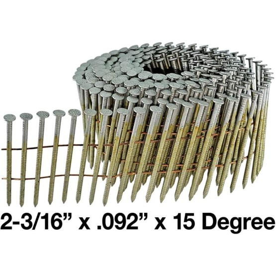 2-3/16" x .092" 15 Degree Wire Weld Coil - Collated - Siding and Fencing Nails - Hot Galvanized - Vinyl Tip - Ring Shank - Full Box ~3000 nails