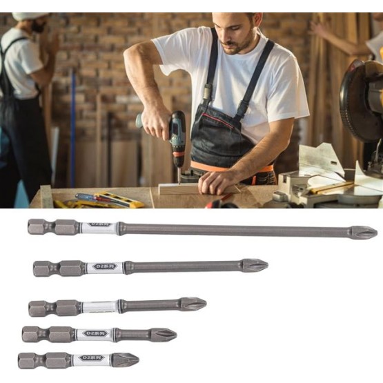 5Pcs Magnetic Screwdriver Bit Set S2 Steel Anti Slip Long Drill Impact Driver Bits Hex Screwdriver Bits for Power Tools DIY Projects