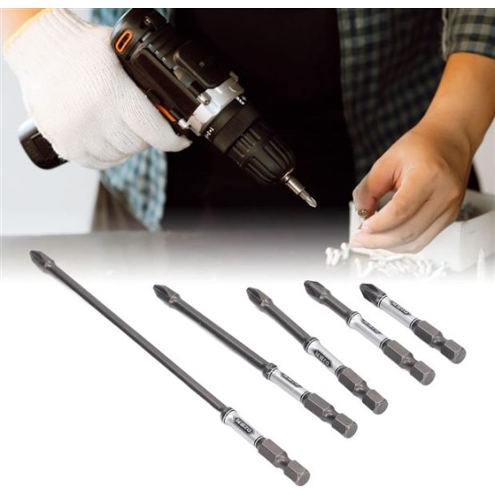 5Pcs Magnetic Screwdriver Bit Set S2 Steel Anti Slip Long Drill Impact Driver Bits Hex Screwdriver Bits for Power Tools DIY Projects