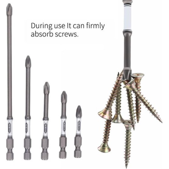 5Pcs Magnetic Screwdriver Bit Set S2 Steel Anti Slip Long Drill Impact Driver Bits Hex Screwdriver Bits for Power Tools DIY Projects