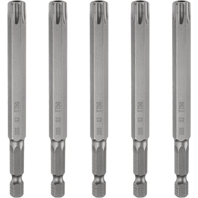 5pcs TT50 Security Torx Head Screwdriver Bit 4" (100mm) Long 1/4" Hex Shank Magnetic Tamper Proof 6 Point Star Screw Driver Drill Bits S2 Steel Hole Tip Industrial Power Tools