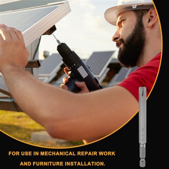 5pcs TT50 Security Torx Head Screwdriver Bit 4" (100mm) Long 1/4" Hex Shank Magnetic Tamper Proof 6 Point Star Screw Driver Drill Bits S2 Steel Hole Tip Industrial Power Tools