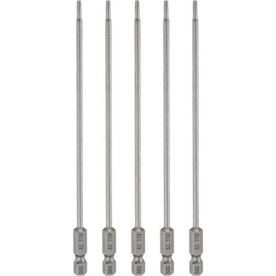 5pcs TT15 Security Torx Head Screwdriver Bit 6" (150mm) Long 1/4" Hex Shank Magnetic Tamper Proof 6 Point Star Screw Driver Drill Bits S2 Steel Hole Tip Industrial Power Tools