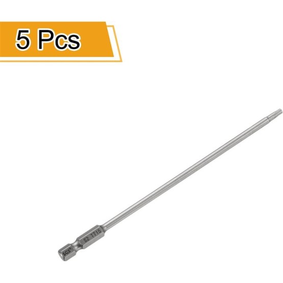5pcs TT15 Security Torx Head Screwdriver Bit 6" (150mm) Long 1/4" Hex Shank Magnetic Tamper Proof 6 Point Star Screw Driver Drill Bits S2 Steel Hole Tip Industrial Power Tools