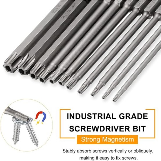 5pcs TT15 Security Torx Head Screwdriver Bit 6" (150mm) Long 1/4" Hex Shank Magnetic Tamper Proof 6 Point Star Screw Driver Drill Bits S2 Steel Hole Tip Industrial Power Tools